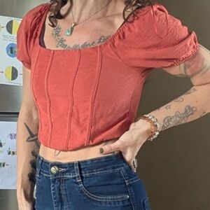 Coral Puff Sleeve Blouse